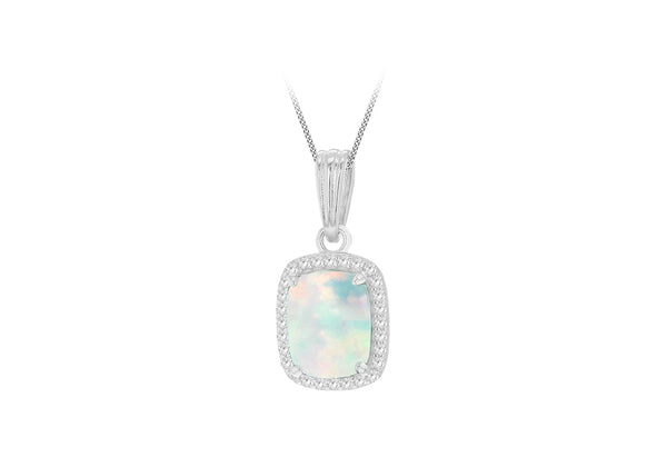 Sterling Silver Opal and White Zirconia Halo Pendant