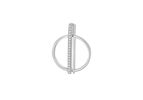 Sterling Silver Rhodium Plated Zirconia Circle Double-Bar Pendant
