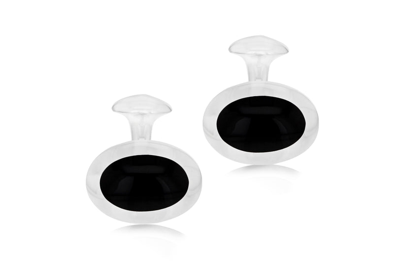 Sterling Silver Square Oval Onyx Cufflinks