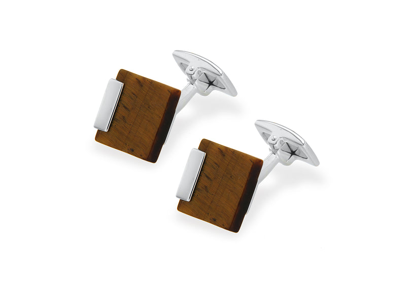Sterling Silver Rectangle Tigers Eye Cufflinks 