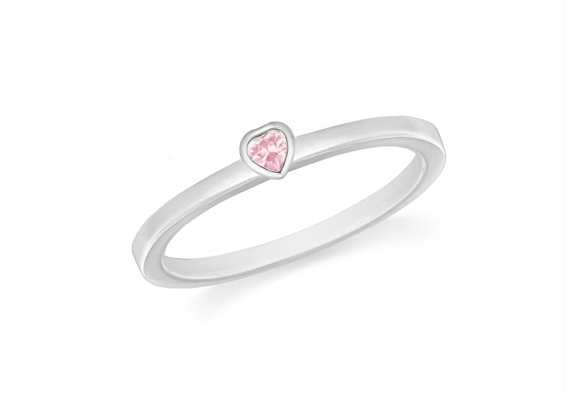 Sterling Silver Pink Zirconia  Heart Stacking Ring