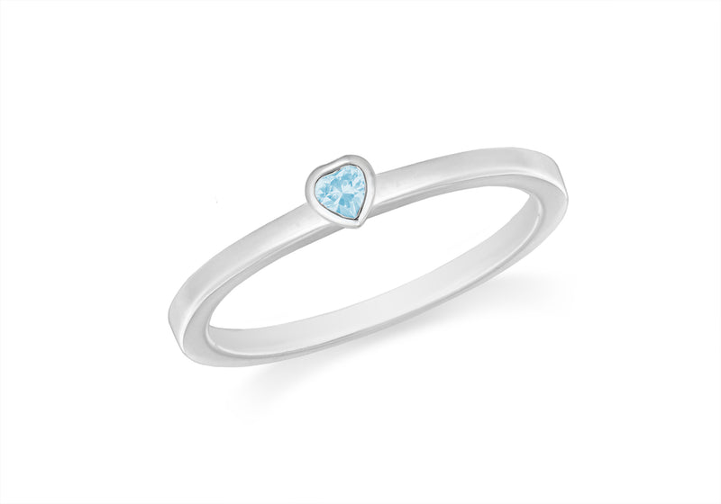 Sterling Silver Blue Zirconia  Heart Stacking Ring