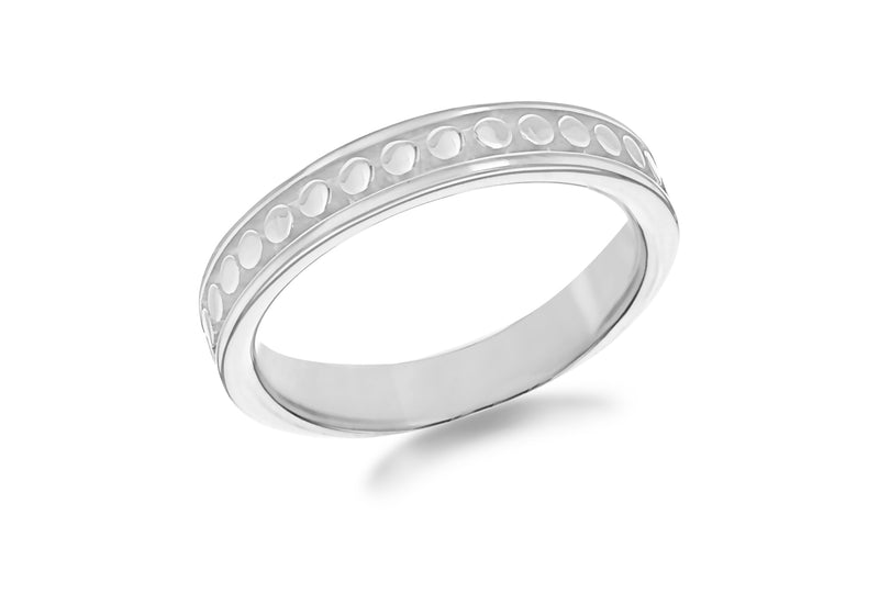Sterling Silver Rhodium Plated 4mm Dot-Patterned Band Stacking Ring