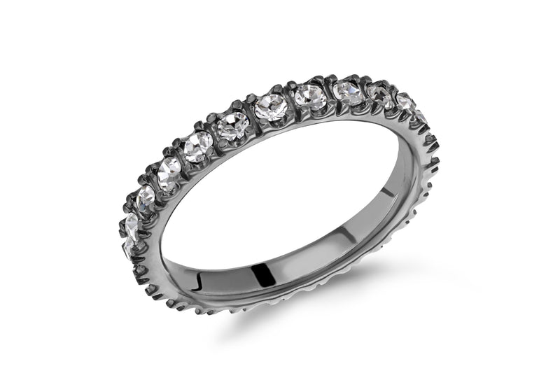 Sterling Silver Black Rhodium Plated White Crystal Band Stacking Ring