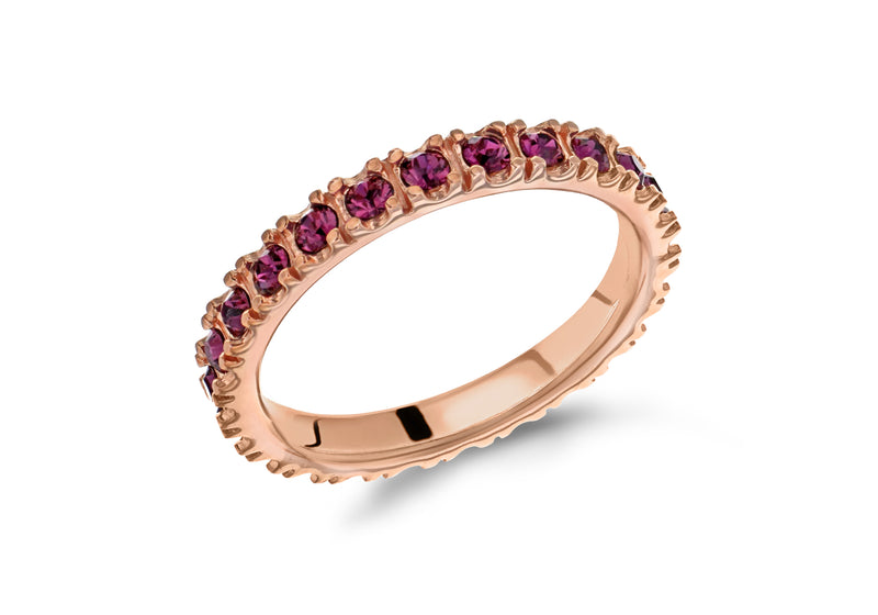 Sterling Silver Rose Gold Plated Amethyst Crystal 3mm Band Stacking Ring