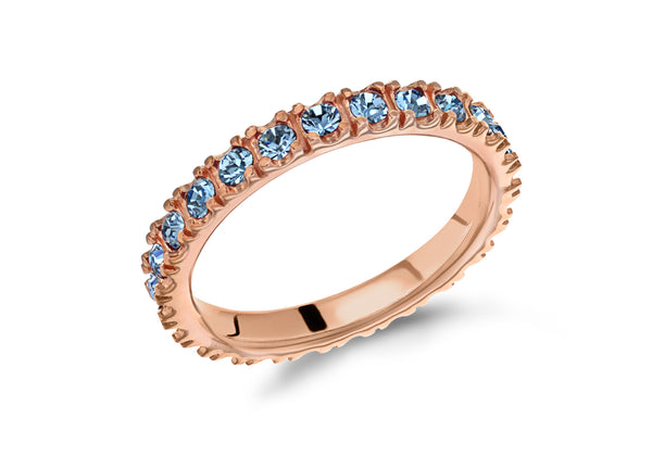 Sterling Silver Rose Gold Plated Blue Crystal Band Stacking Ring
