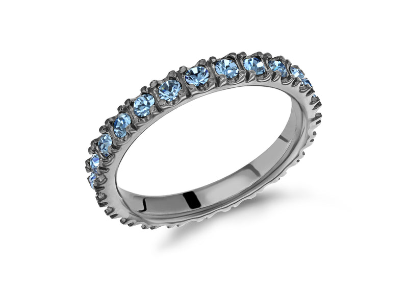 Sterling Silver Black Rhodium Plated Blue Crystal 3mm Band Stacking Ring