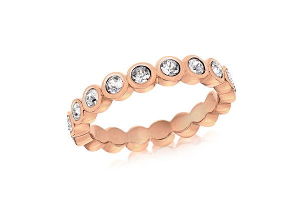Sterling Silver Rose Gold Plated Round White Crystal 4mm Band Stacking Ring