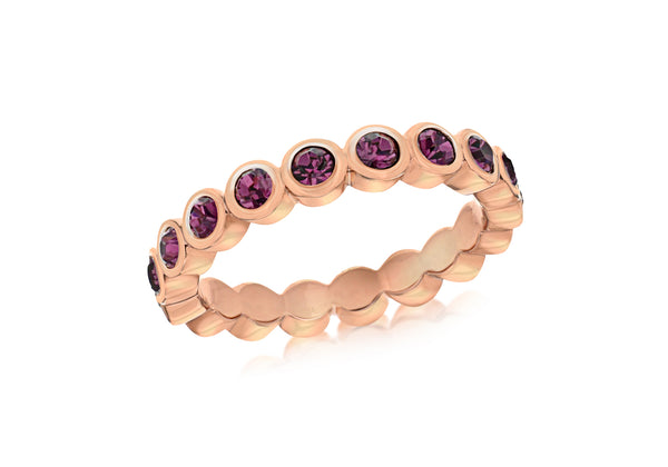 Sterling Silver Rose Gold Plated Round Amethyst Crystal 4mm Band Stacking Ring