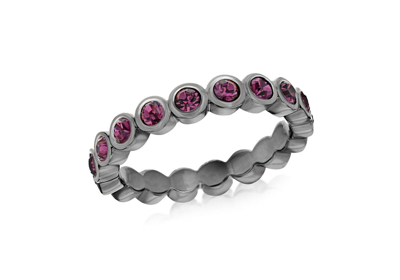 Sterling Silver Black Rhodium Plated Round Amethyst Crystal 4mm Band Stacking Ring