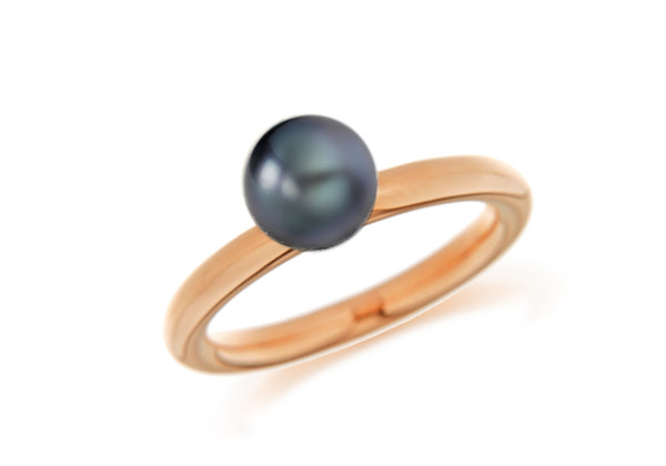 Sterling Silver Rose Gold Plated Grey Simulated Pearl Stacking Ring