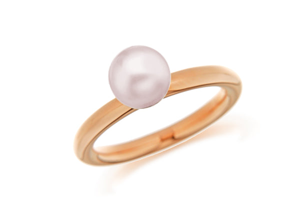 Sterling Silver Rose Gold Plated Pink Simulated Pearl Stacking Ring