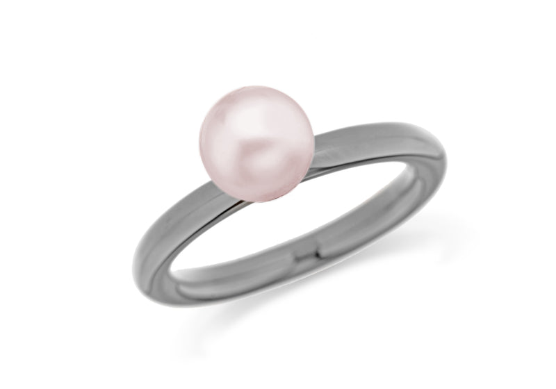 Sterling Silver Black Rhodium Plated Simulated Pink Pearl Stacking Ring