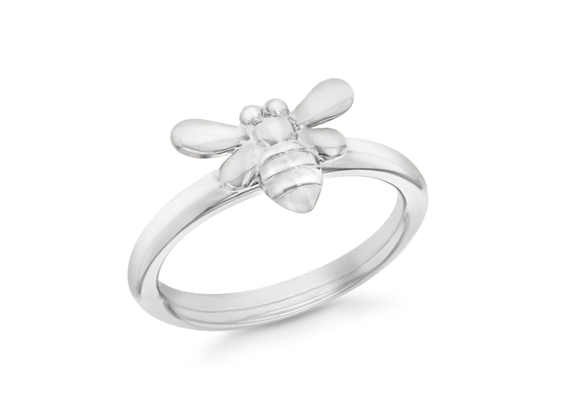 Sterling Silver Rhodium Plated Bee Stacking Ring