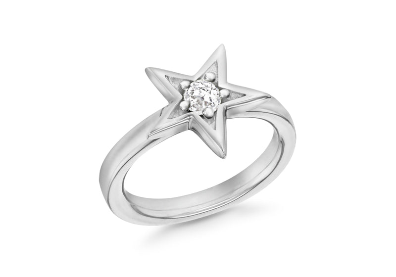 Sterling Silver Rhodium Plated White Zirconia  Star Stacking Ring