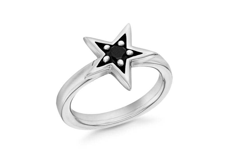 Sterling Silver Rhodium Plated Black Zirconia  Star Stacking Ring