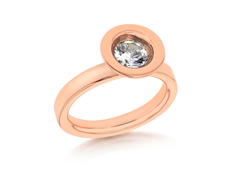 Sterling Silver Rose Gold Plated Round White Zirconia  Stacking Ring