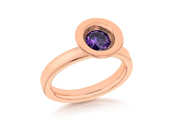Sterling Silver Rose Gold Plated Round Purple Zirconia  Stacking Ring