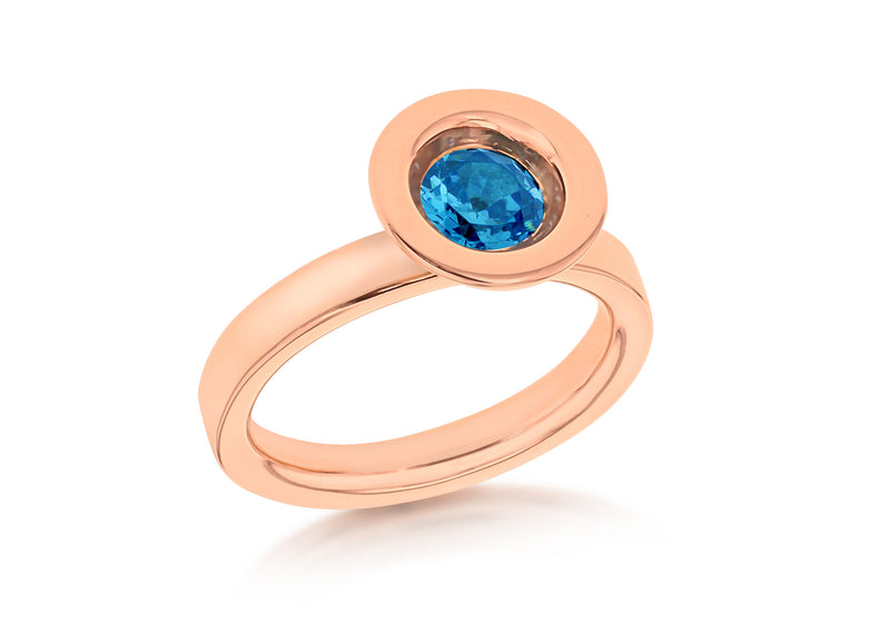 Sterling Silver Rose Gold Plated Round Blue Zirconia  Stacking Ring