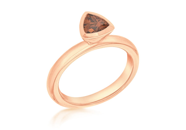 Sterling Silver Rose Gold Plated Triangular Brown Zirconia  Stacking Ring