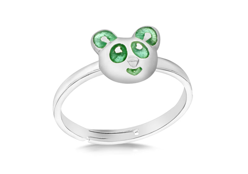 Sterling Silver Green Enamel Adjustable Panda Ring