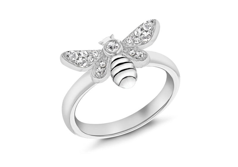 Sterling Silver Rhodium Plated Oxidised  Zirconia  Bee Stacking Ring