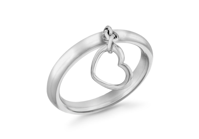 Sterling Silver Rhodium Plated Open-Heart Drop Stacking Ring
