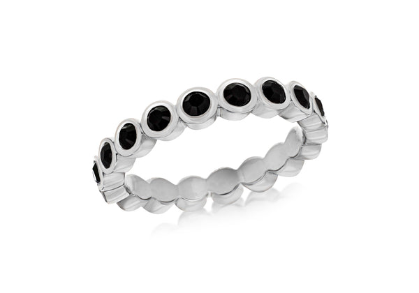 Sterling Silver Rhodium Plated Round Black Zirconia  4mm Band Stacking Ring