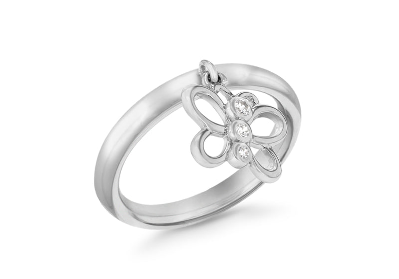 Sterling Silver Rhodium Plated Zirconia Butterfly Drop Stacking Ring