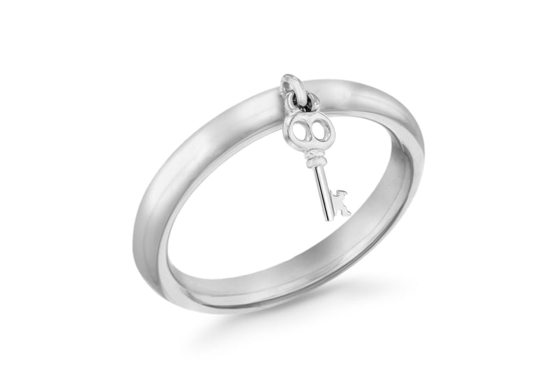 Sterling Silver Rhodium Plated Key Drop Stacking Ring