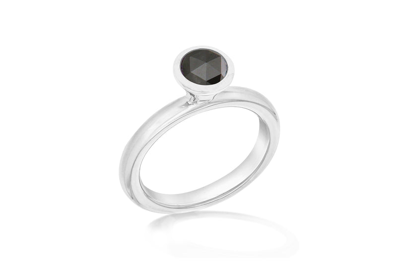 Sterling Silver Rhodium Plated Round Black Zirconia  Stacking Ring
