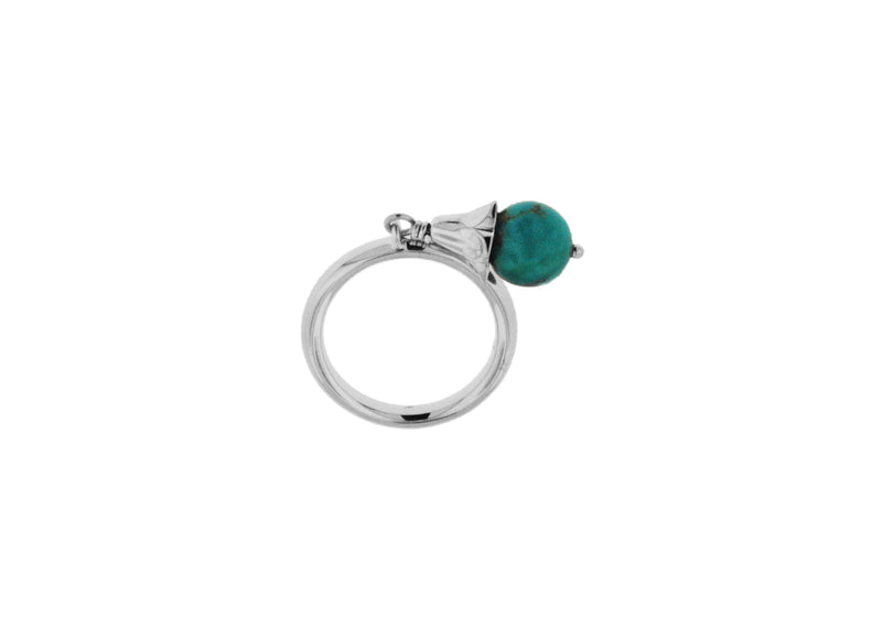Sterling Silver Rhodium Plated Turquoise Drop Stacking Ring