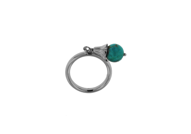 Sterling Silver Black Rhodium Plated Turquoise Drop Stacking Ring