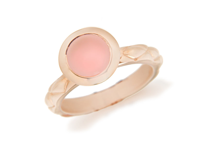 Sterling Silver Rose Gold Plated Round Pink Opaque Crystal  Patterned Stacking Ring