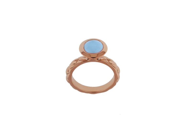 Sterling Silver Rose Gold Plated Round Blue Opaque Crystal  Patterned Stacking Ring
