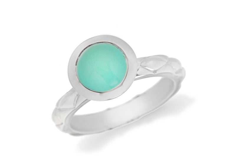 Sterling Silver Rhodium Plated Round Turquoise Opaque Crystal  Patterned Stacking Ring