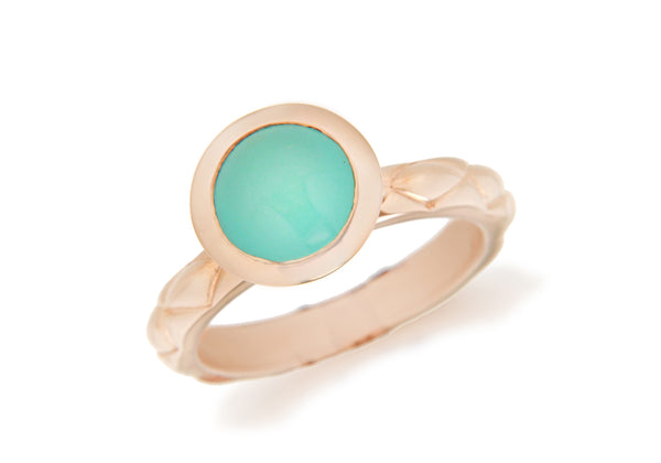 Sterling Silver Rose Gold Plated Round Turquoise Opaque Crystal  Patterned Stacking Ring