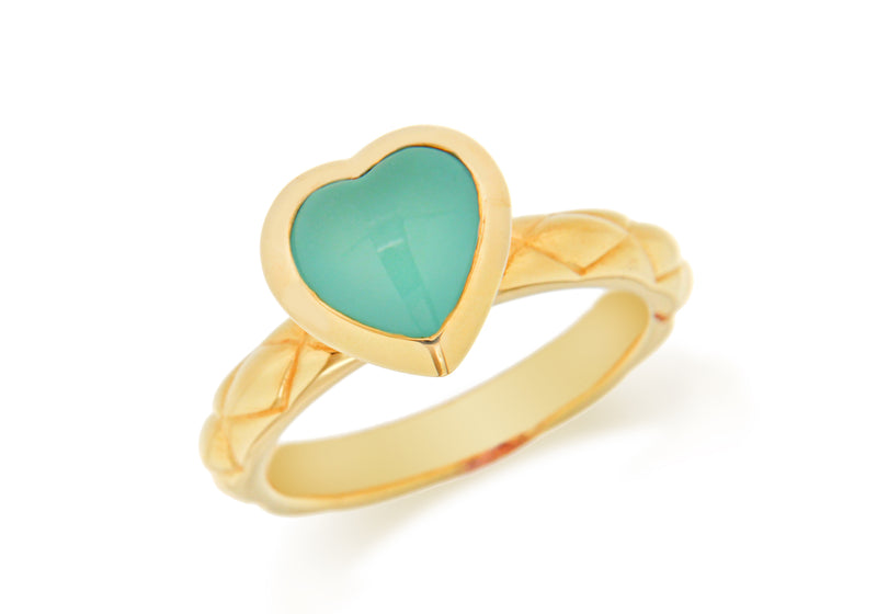 Sterling Silver Yellow Gold Plated Turquoise Opaque Crystal  Heart Patterned Stacking Ring