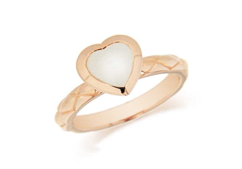 Sterling Silver Rose Gold Plated White Opaque Crystal  Heart Patterned Stacking Ring