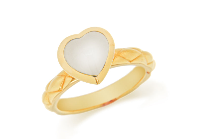 Sterling Silver Yellow Gold Plated White Opaque Crystal  Heart Patterned Stacking Ring