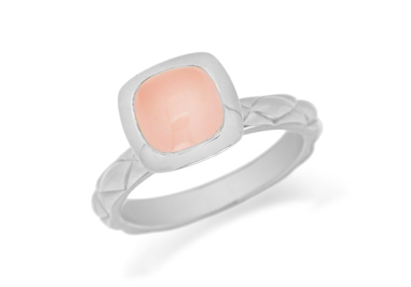 Sterling Silver Rhodium Plated Square Pink Opaque Crystal  Patterned Stacking Ring
