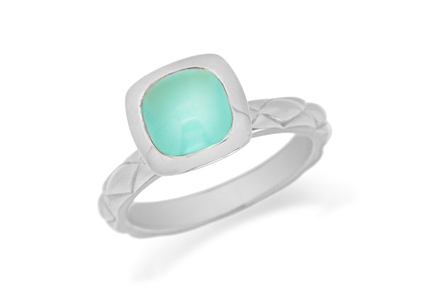 Sterling Silver Rhodium Plated Square Turquoise Opaque Crystal  Patterned Stacking Ring
