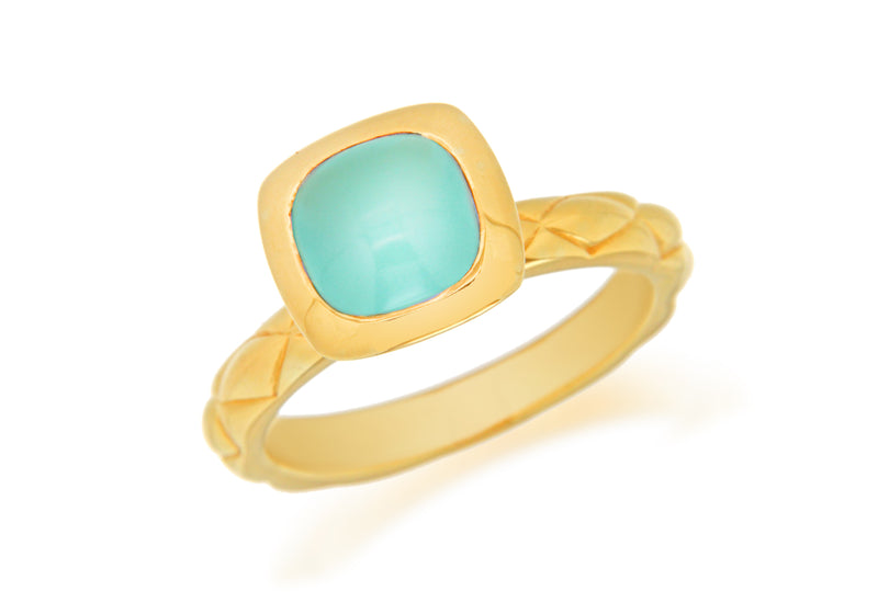Sterling Silver Rose Gold Plated Square Turquoise Opaque Crystal  Patterned Stacking Ring