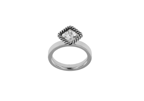 Sterling Silver Rhodium Plated Diamond Shaped White Crystal Stacking Ring