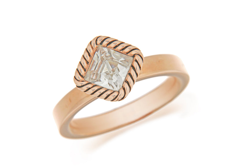 Sterling Silver Rose Gold Plated Diamond Shaped White Crystal Stacking Ring