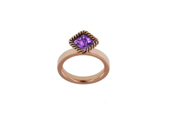 Sterling Silver Rose Gold Plated Diamond Shaped Purple Crystal Stacking Ring