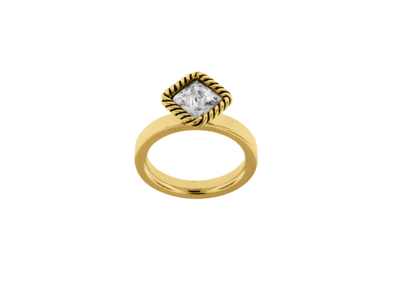 Sterling Silver Yellow Gold Plated Diamond Shaped White Crystal Stacking Ring