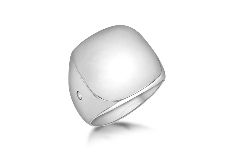 Sterling Silver Rhodium Plated Zirconia  Square Signet Ring