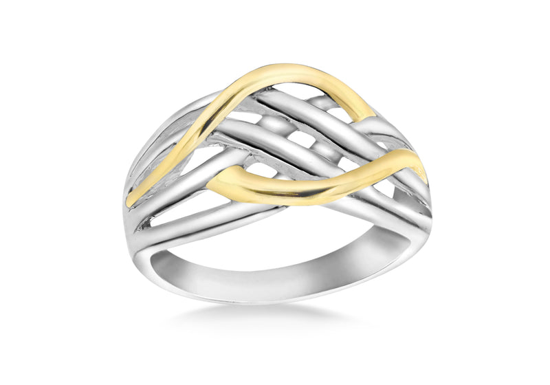 Sterling Silver Two-Tone Gold Plated Weave Ring