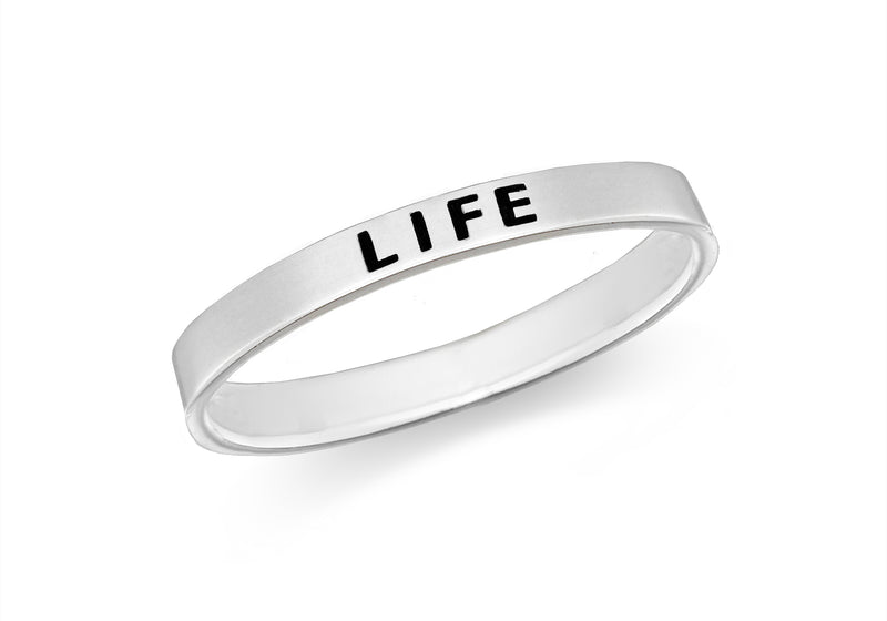 Sterling Silver 'Life' Message Band Ring